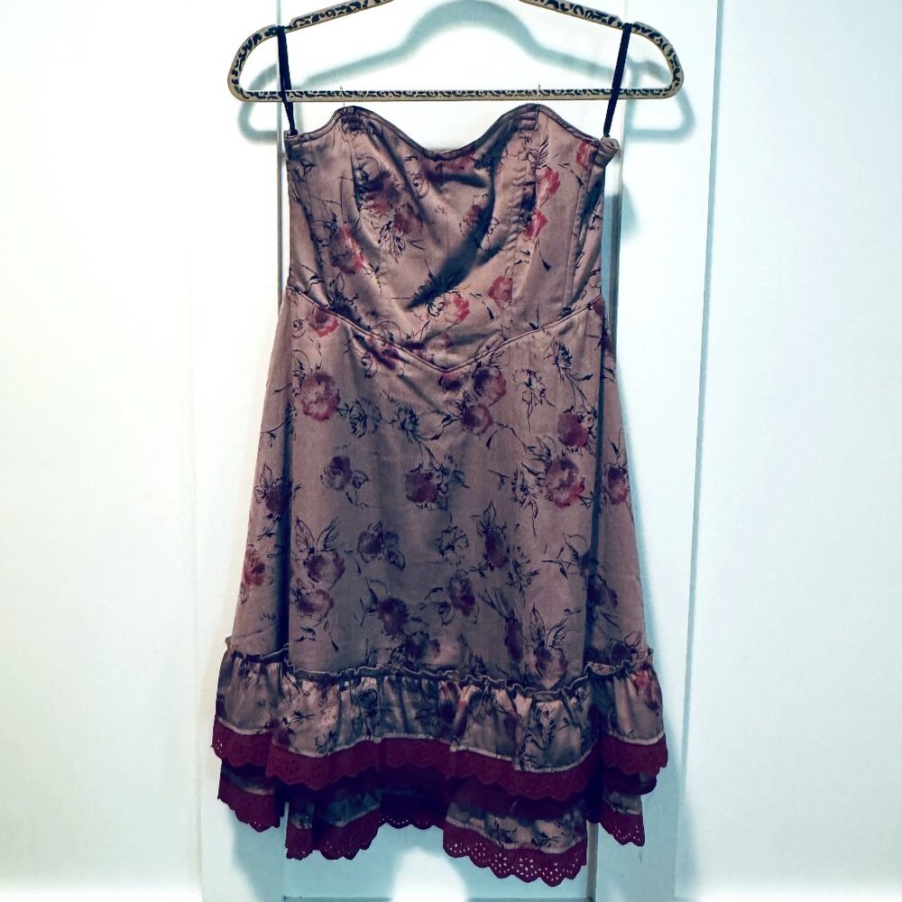 Free People Taupe Floral Strapless Dress, short length